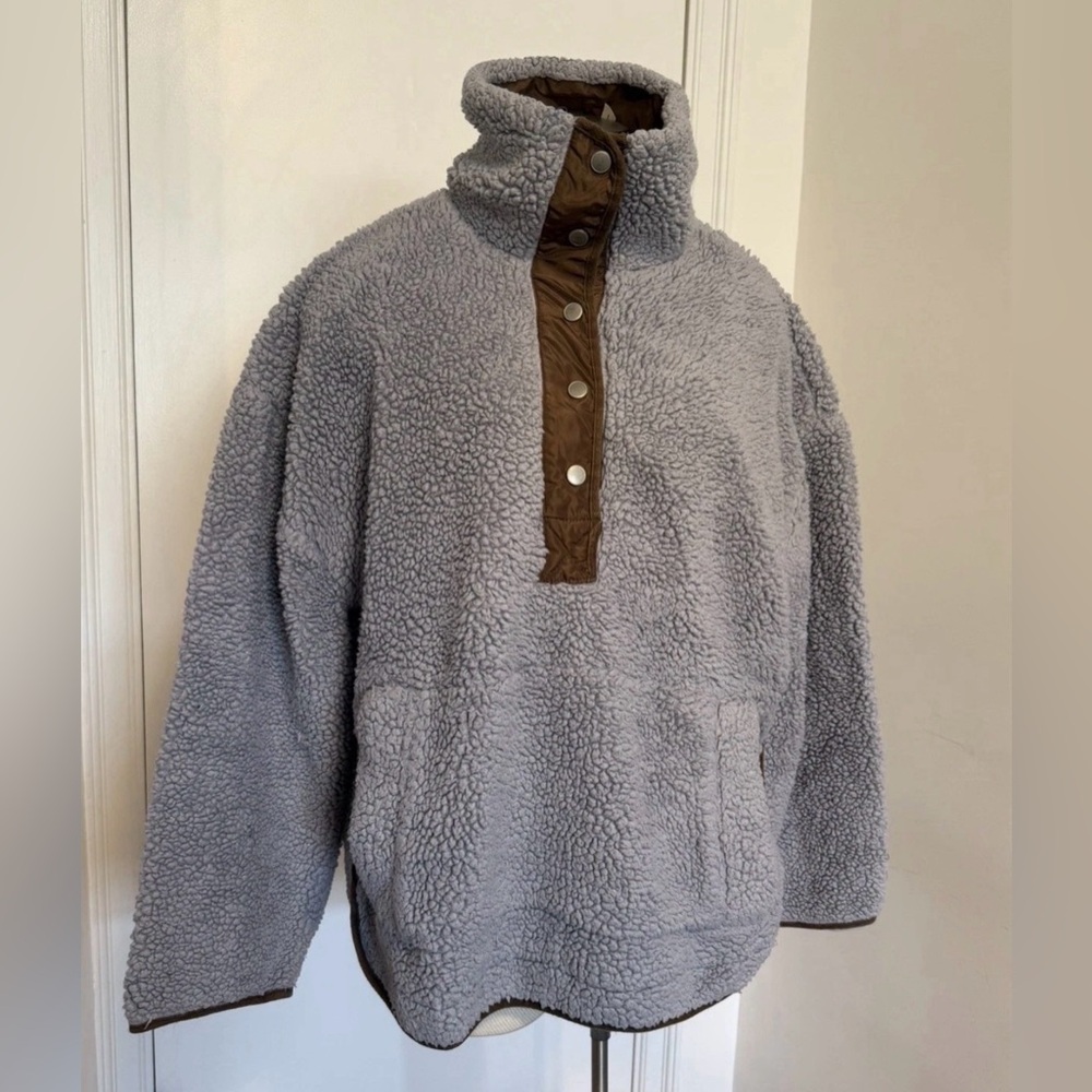 Free People Movement Fall to Rise Grey Fleece Quarter-Snap Pocket 
Pullover XS